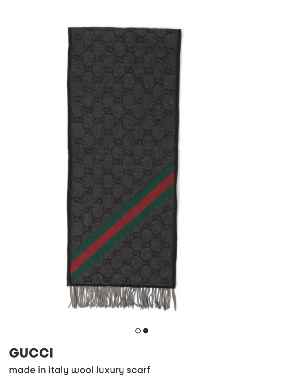 Gucci Black Wool Scarf with Green & Red Stripe - Picture 2 of 7